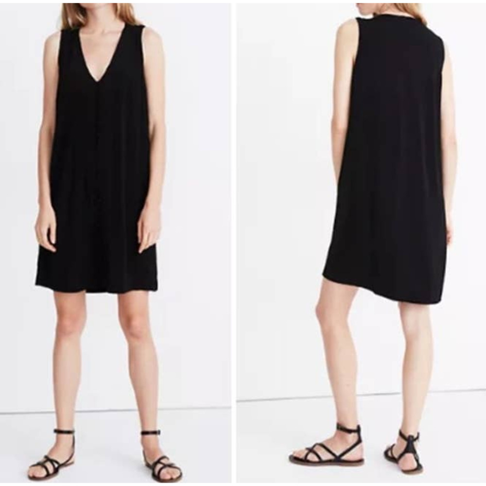 Madewell Heather Button-Front Dress V-Neck Sleeveless Black Size XS